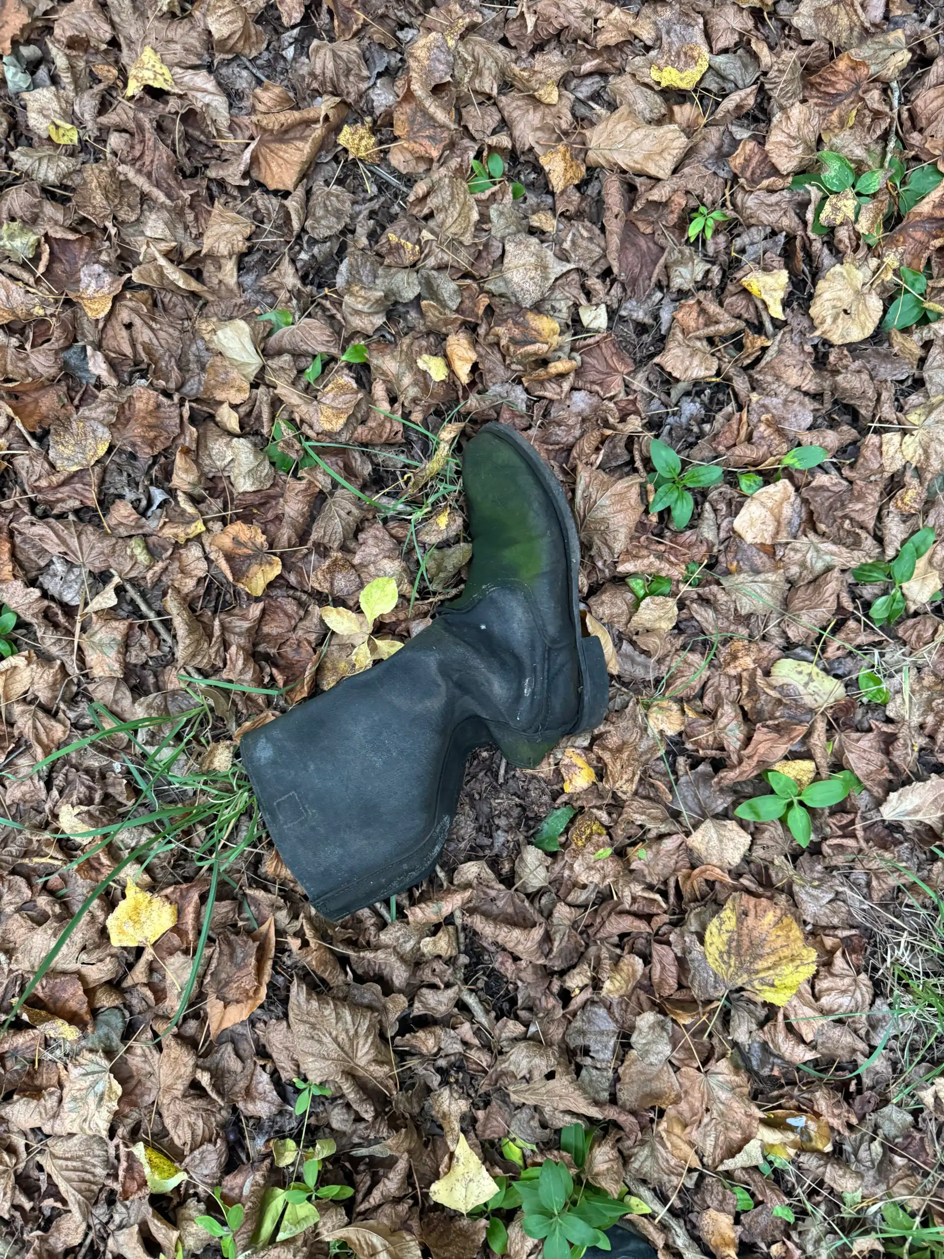 Ein alter, schwarzer Arrmeestiefel liegt noch immer auf der "Russeninsel" in Küstrin-Kietz.