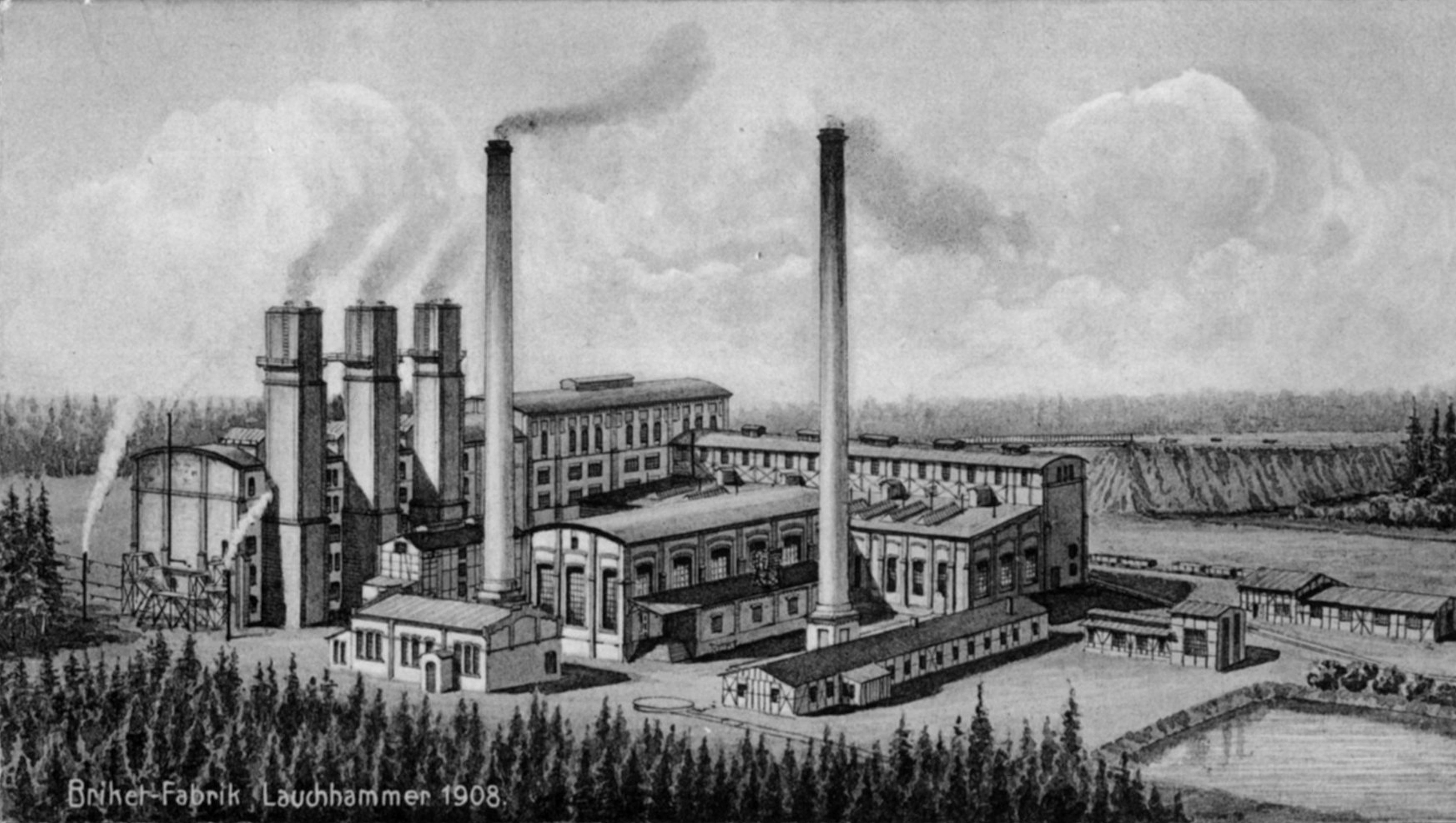 Zeichnung von der Briketfabrik Lauchhammer aus dem Jahr 1908
