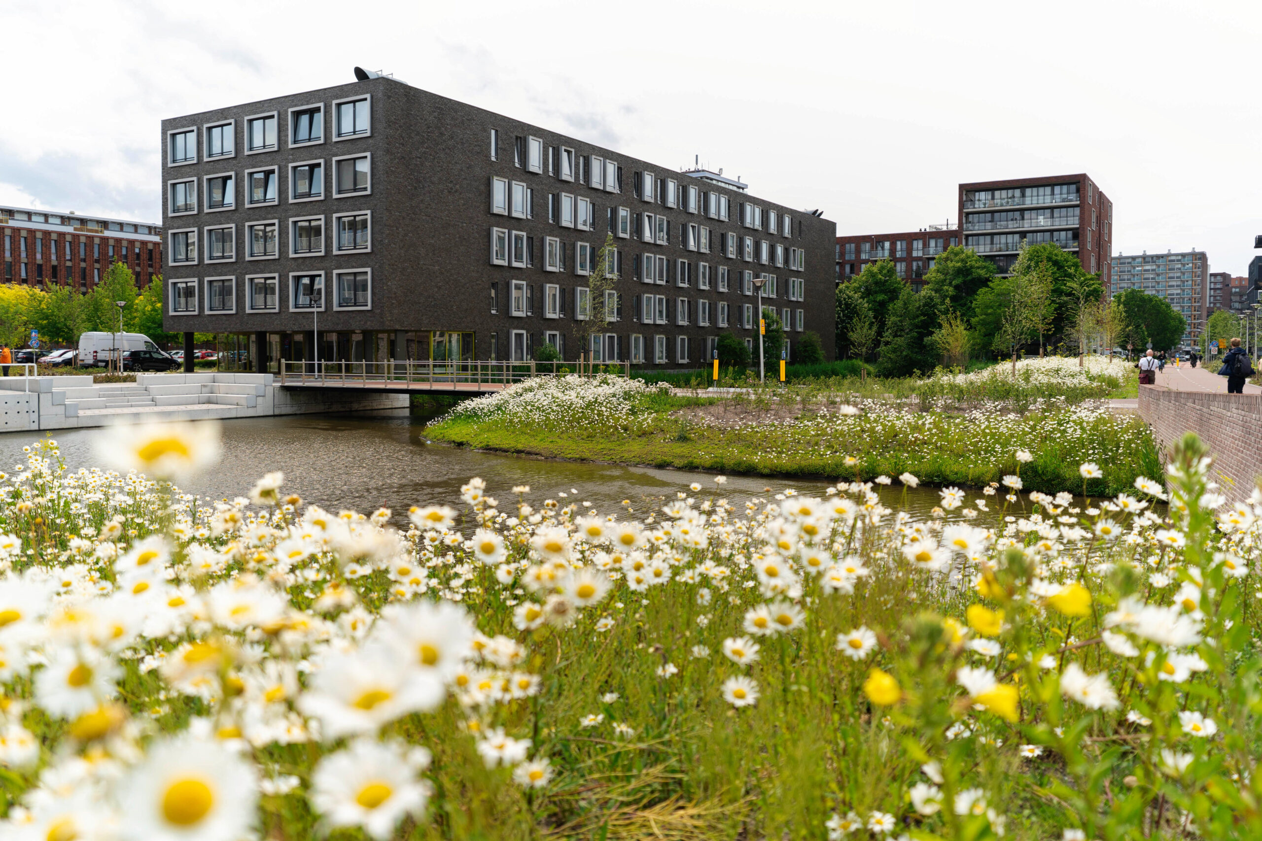 Die Stadt Delft in den Niederlanden will gesünder für ihre Bevölkerung werden. Dafür setzt sie auf viele Grünflächen und sichere Rad- und Fußwege (rechts hinten im Bild).